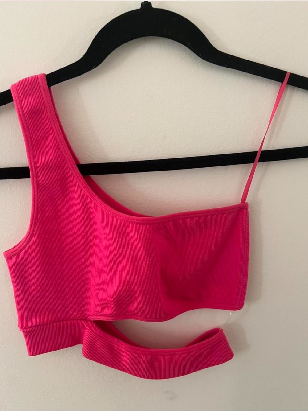 One-Shoulder Cutout Crop Top in Hot Pink